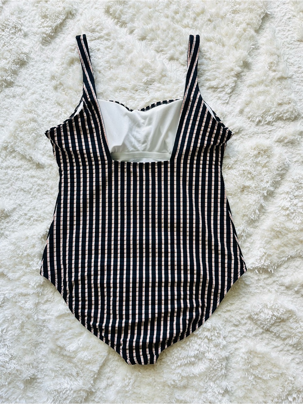 Shade & Shore Striped Ribbed Full Coverage One Piece Swimsuit Size M - Picture 2 of 12